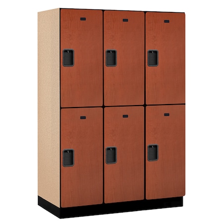 Salsbury Industries 2 Tier Designer Locker, 54"Wx76"Hx21"D, 6 Door, Cherry 18-22361CHE
